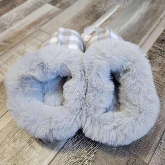 New Lauren Conrad Cozy Plaid Faux Fur Clog Slippers Size Small 6-7 - Picture 3 of 5